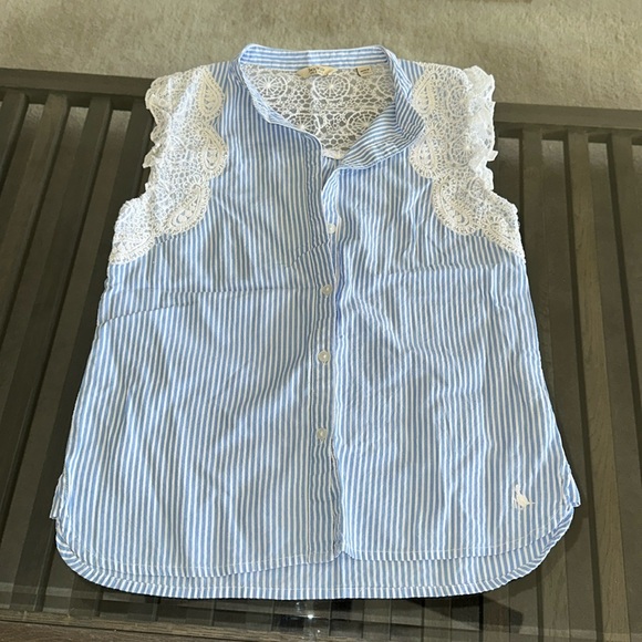 JACK WILLS~Size 2~Lace & Pinstriped Sleeveless Button Up Blouse ~ - Picture 1 of 13